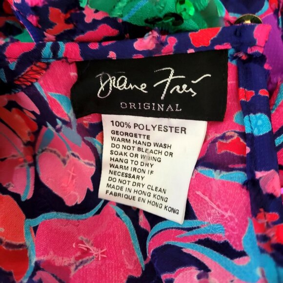 Vintage Diane Freis Original Floral Georgette Dress With Puff Sleeves & Smocked - Picture 5 of 6